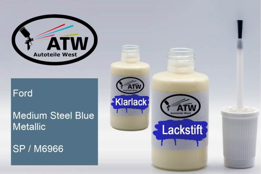 Ford, Medium Steel Blue Metallic, SP / M6966: 20ml Lackstift + 20ml Klarlack - Set, von ATW Autoteile West.